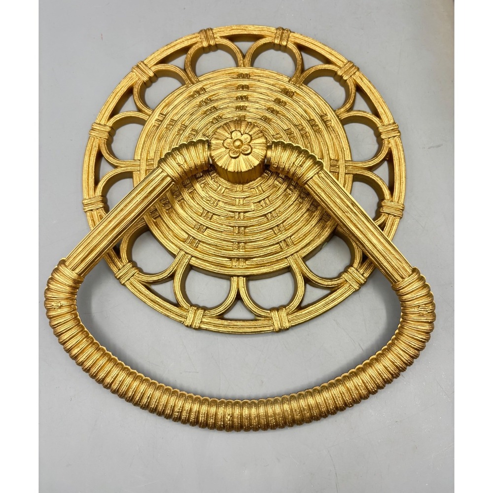 Vintage Homco Gold Faux Wicker Bamboo Towel Ring Holder Wall Decor 3314 USA